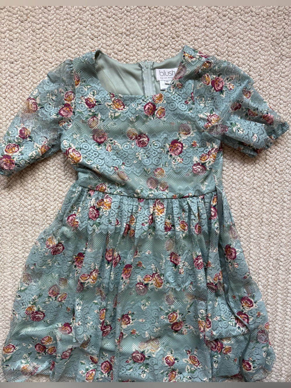 Us Angels Sage Floral Lace Party Dress with Pink and Yellow Roses